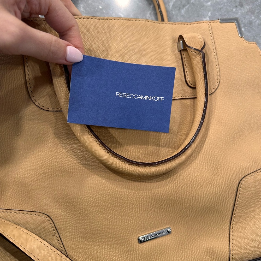 Rebecca Minkoff Amorous Saffiano Leather Satchel Cream/Camel - Picture 7 of 11